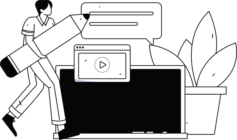 オンラインで学習する男子学生  イラスト