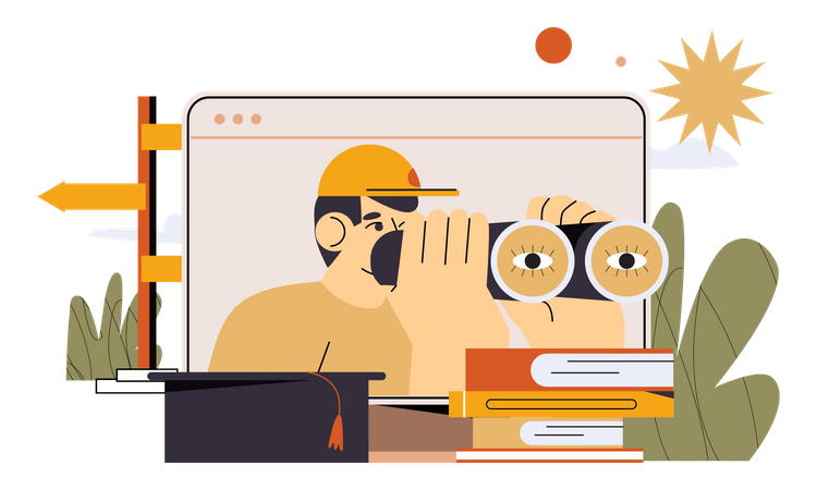 Male student learning online  Illustration