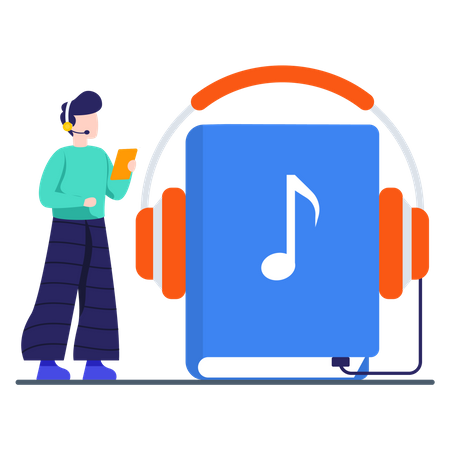 Male student listening audio lessons  Illustration