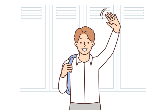 Male student raising hand  Illustration