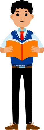 Boy Student Wearing Uniform With Book Illustration