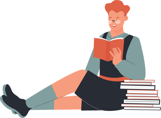 Male student reading book  Illustration