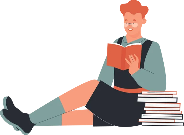 Male student reading book  Illustration