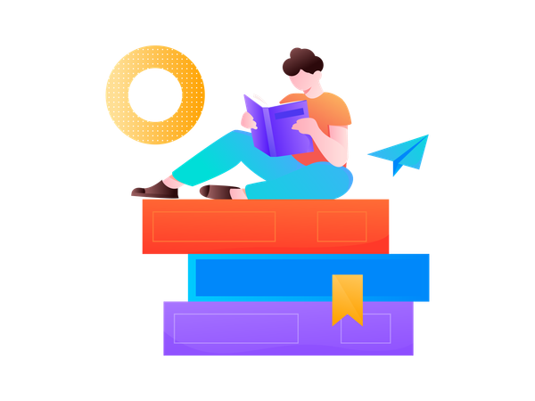 Male Student reading book  Illustration