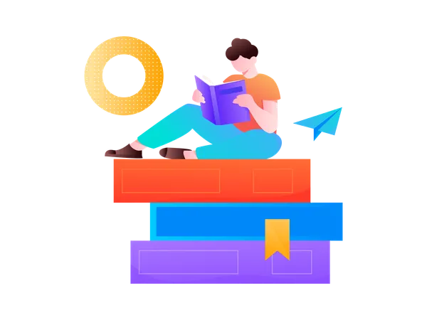 Male Student reading book  Illustration