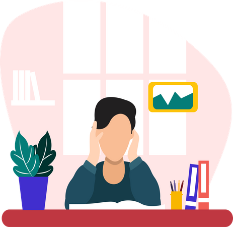 Male student reading book  Illustration