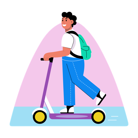 Male student riding scooter  Illustration