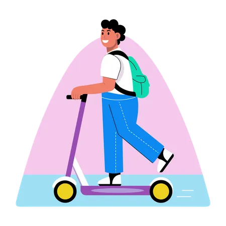 Male student riding scooter  Illustration