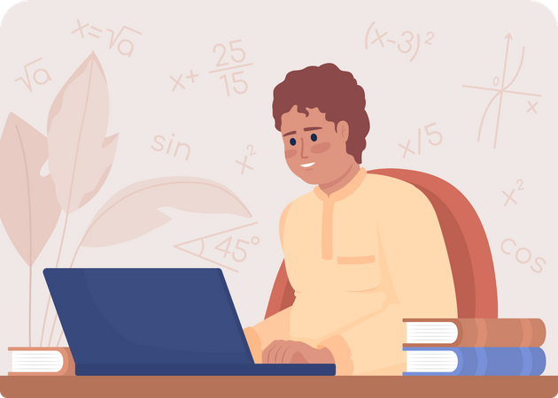 Male student studying online  Illustration