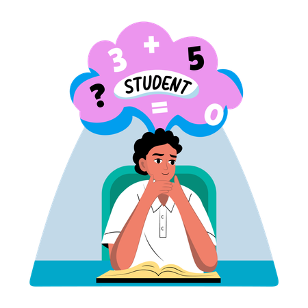Male Student thinking about maths solution  Illustration
