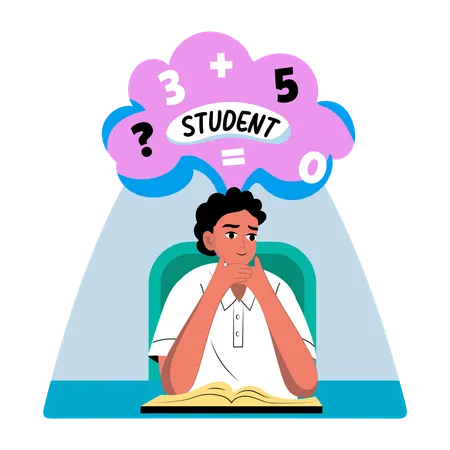 Male Student thinking about maths solution  Illustration