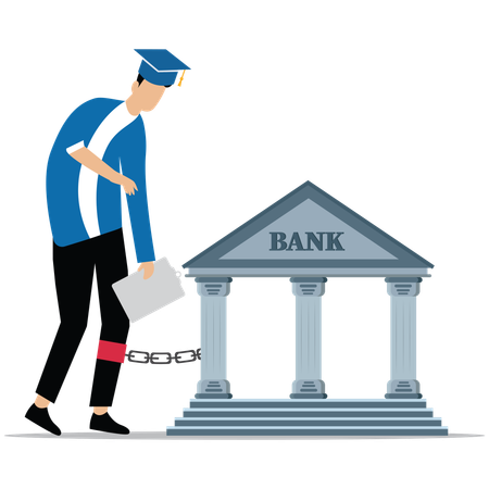 Male student trapped in heavy education loan costs  Illustration