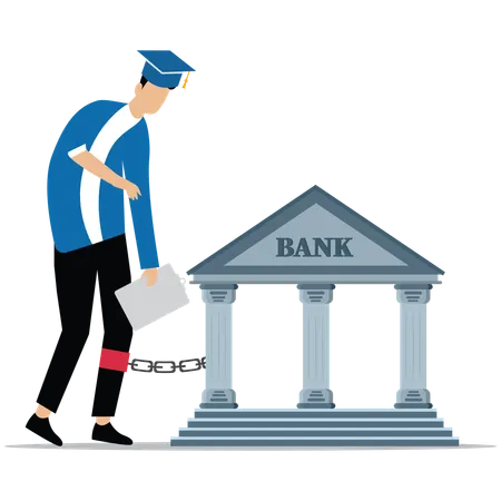Male student trapped in heavy education loan costs  Illustration