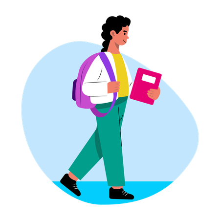 Male student walking and going to school  Illustration