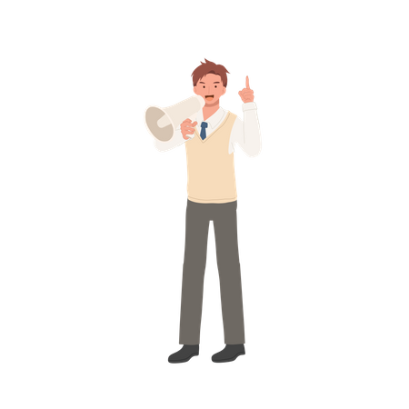 Male student with megaphone  Illustration