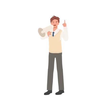 Learning And Education Concept Korean Student Character Full Length Of Male Student In School Uniforms With Megaphone Illustration