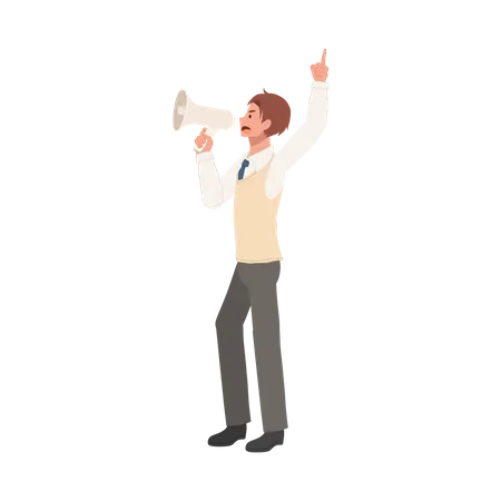 Male student with megaphone  Illustration
