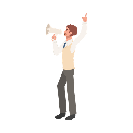 Male student with megaphone  Illustration