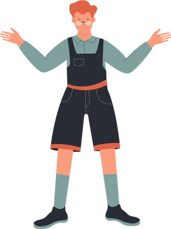 Male student with wide open hands  Illustration