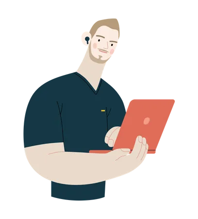 Male student working on laptop  Illustration