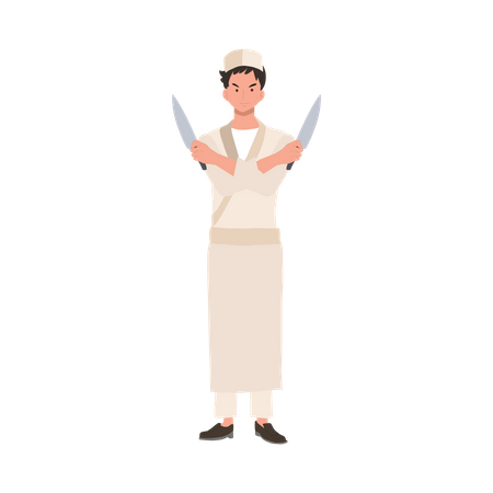 Male sushi chef holding knife  Illustration