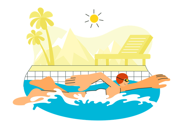 Male Swim in Swimming Pool  Illustration