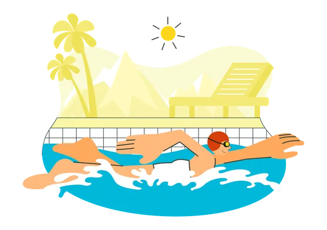 Male Swim in Swimming Pool  Illustration