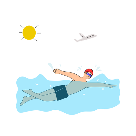 Male Swimmer Swimming in Ocean  Illustration