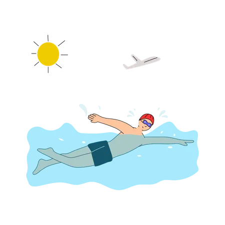 Male Swimmer Swimming in Ocean  Illustration