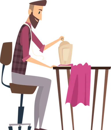 Male tailor working on sewing machine Illustration