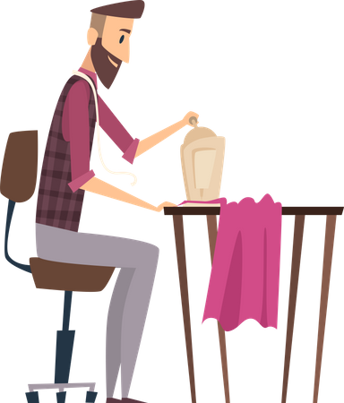 Male tailor working on sewing machine  Illustration