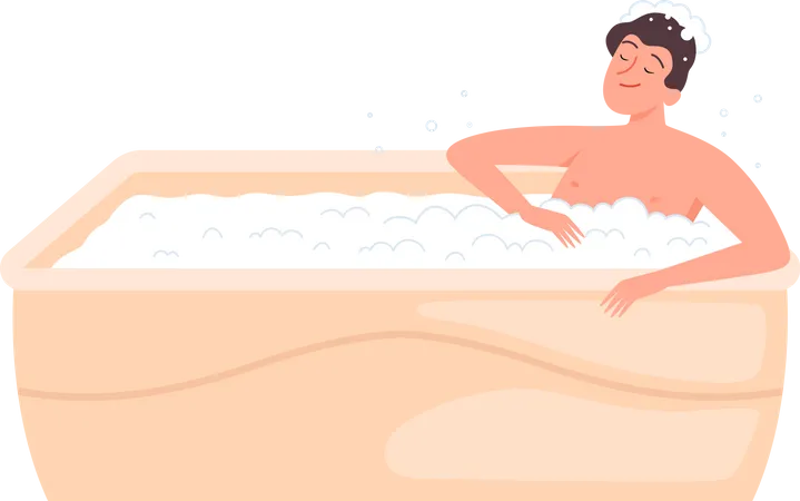 Male Taking Bathing Illustration
