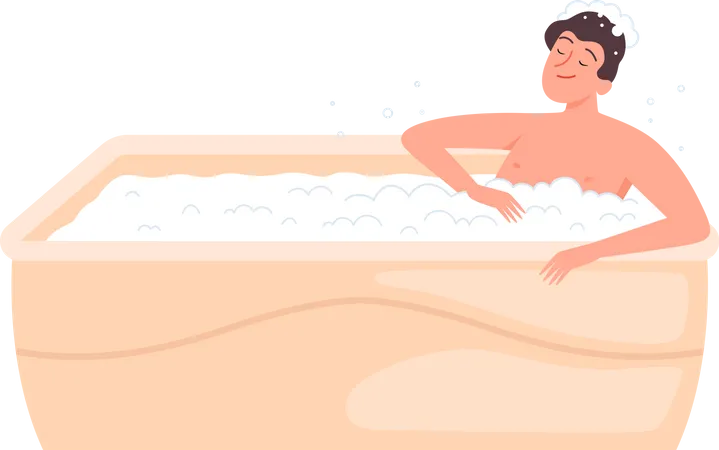 Male Taking Bathing  Illustration