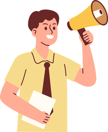 Male teacher announce using megaphone  Illustration