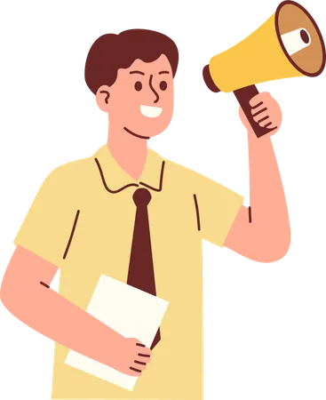 Male teacher announce using megaphone  Illustration