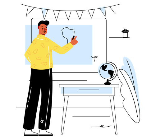 Male teacher explaining geography lesson in classroom Illustration