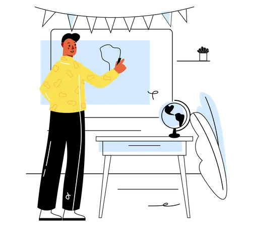 Male teacher explaining geography lesson in classroom  Illustration
