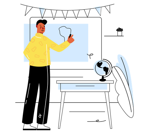 Male teacher explaining geography lesson in classroom  Illustration