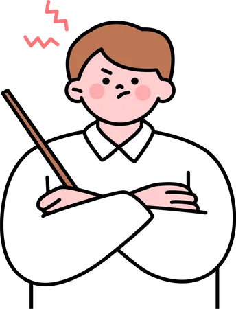 Male teacher feeling angry while holding stick  Illustration