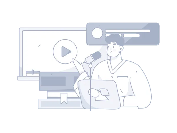 Male teacher giving Online lecture  Illustration