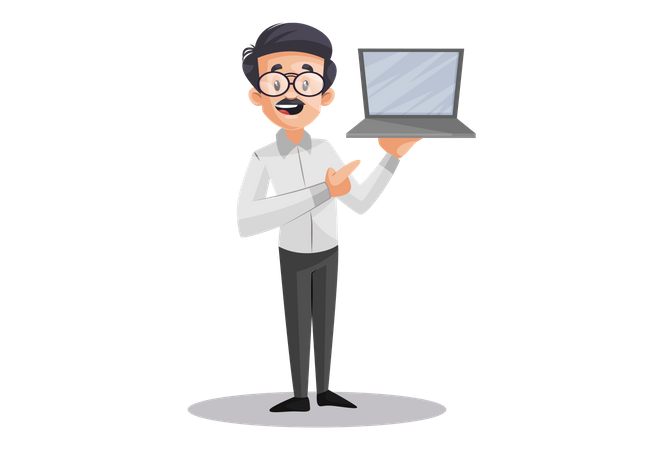 Male Teacher holding laptop for online Education  Illustration