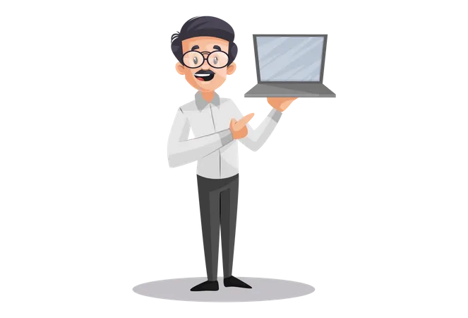 Male Teacher holding laptop for online Education  Illustration