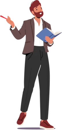 Male Teacher Character Holding An Open Book While Conducting A Lesson In School Education Teaching Learning Or Training Concept With Man Lecturer Reading Cartoon People Vector Illustration Illustration
