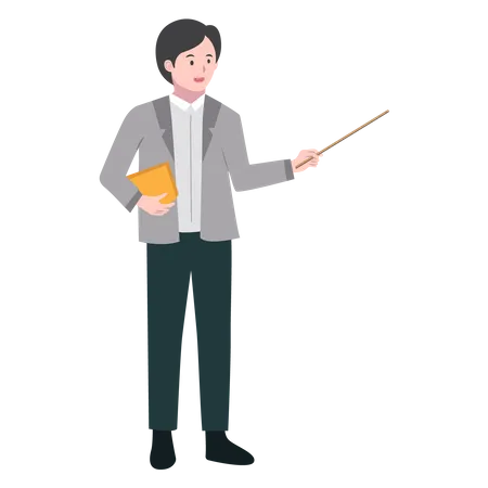 Male Teacher holding stick and book  Illustration