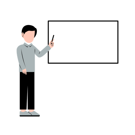 Male teacher is explaining chapter on blackboard  Illustration