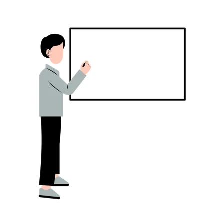 Male teacher is explaining chapter stepwise on blackboard  Illustration