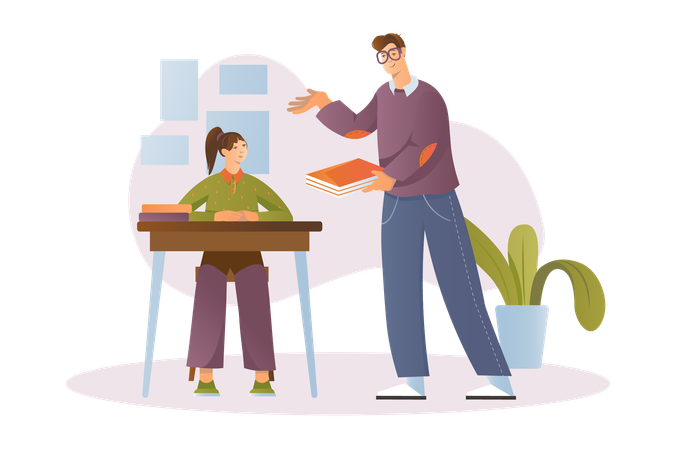 Male teacher points out student mistakes  Illustration
