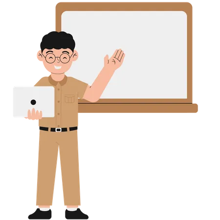 Male Teacher Presenting Lesson  Illustration