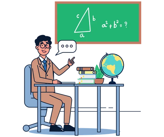 Male teacher standing teach math by school chalkboard Illustration