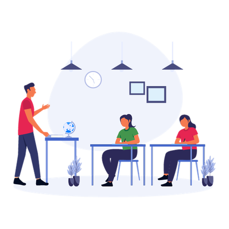Male teacher taking Midterm Exam at Class Room  Illustration